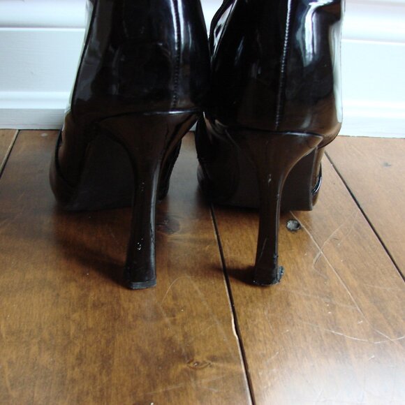 Aldo Black Pantent Leather Knee High Stiletto Boots Pointy Toe Size UK 5 US 7.5 - Picture 14 of 16